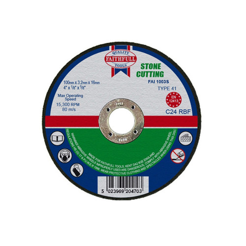 Faithfull Cut Off Disc for Stone 100mm x 3.2mm x 16mm