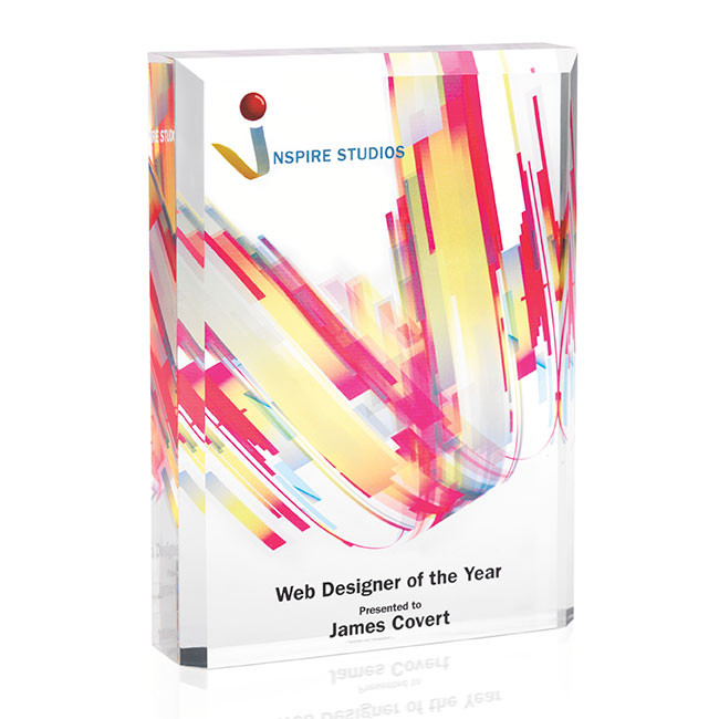 This free-standing acrylic plaque stands out from the crowd with its 3D effect.