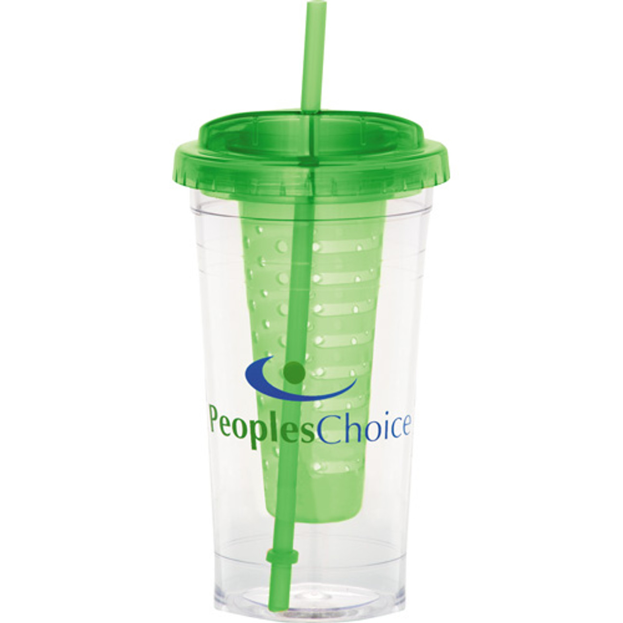 4 New 20 oz. Fruit Infuser Tumblers With Lids And Straws 2 Green/2 Blue