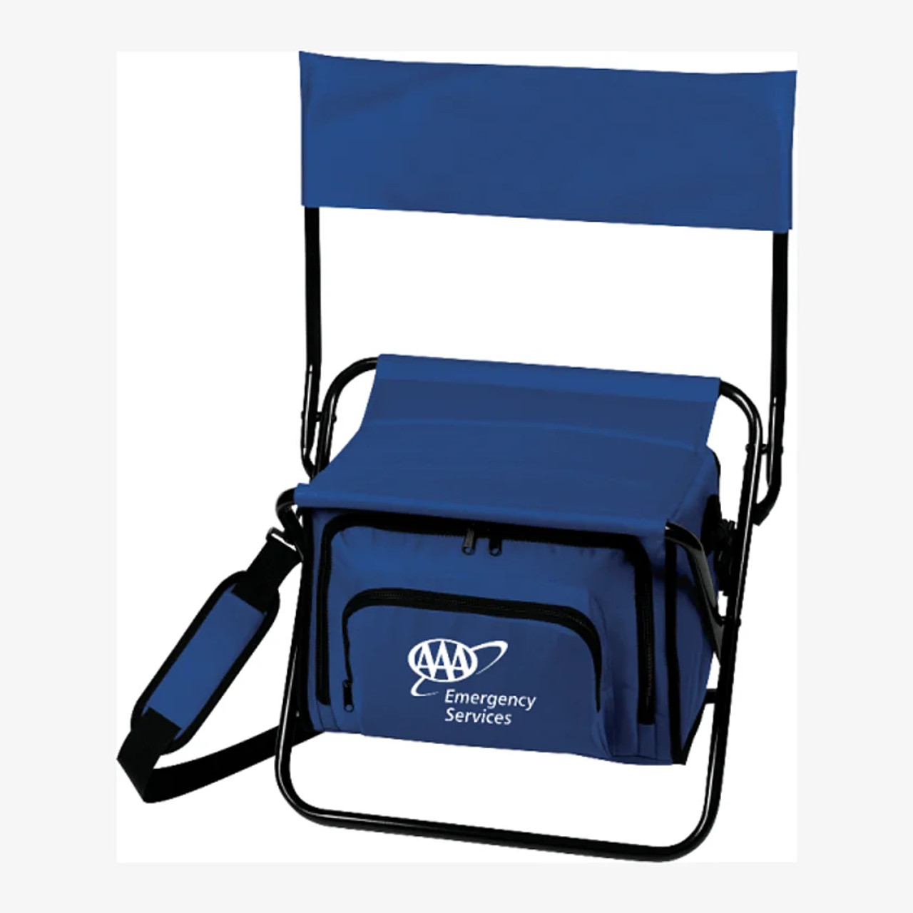 Folding Insulated 12-Can Cooler Chair-Blue-The Folding Insulated 12-Can Cooler Chair has PEVA insulation and a durable metal frame with a padded seat.