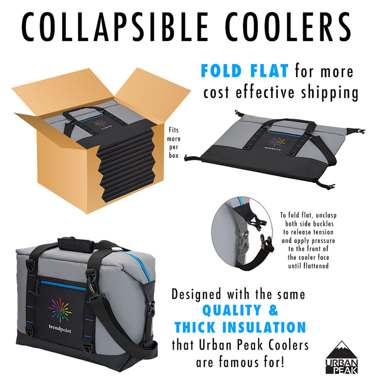 Urban Peak® 12 Can Collapsible Cooler-Durable, collapsible 12 can cooler is designed to transition easily from a cube shape to flat for economical shipping and storage