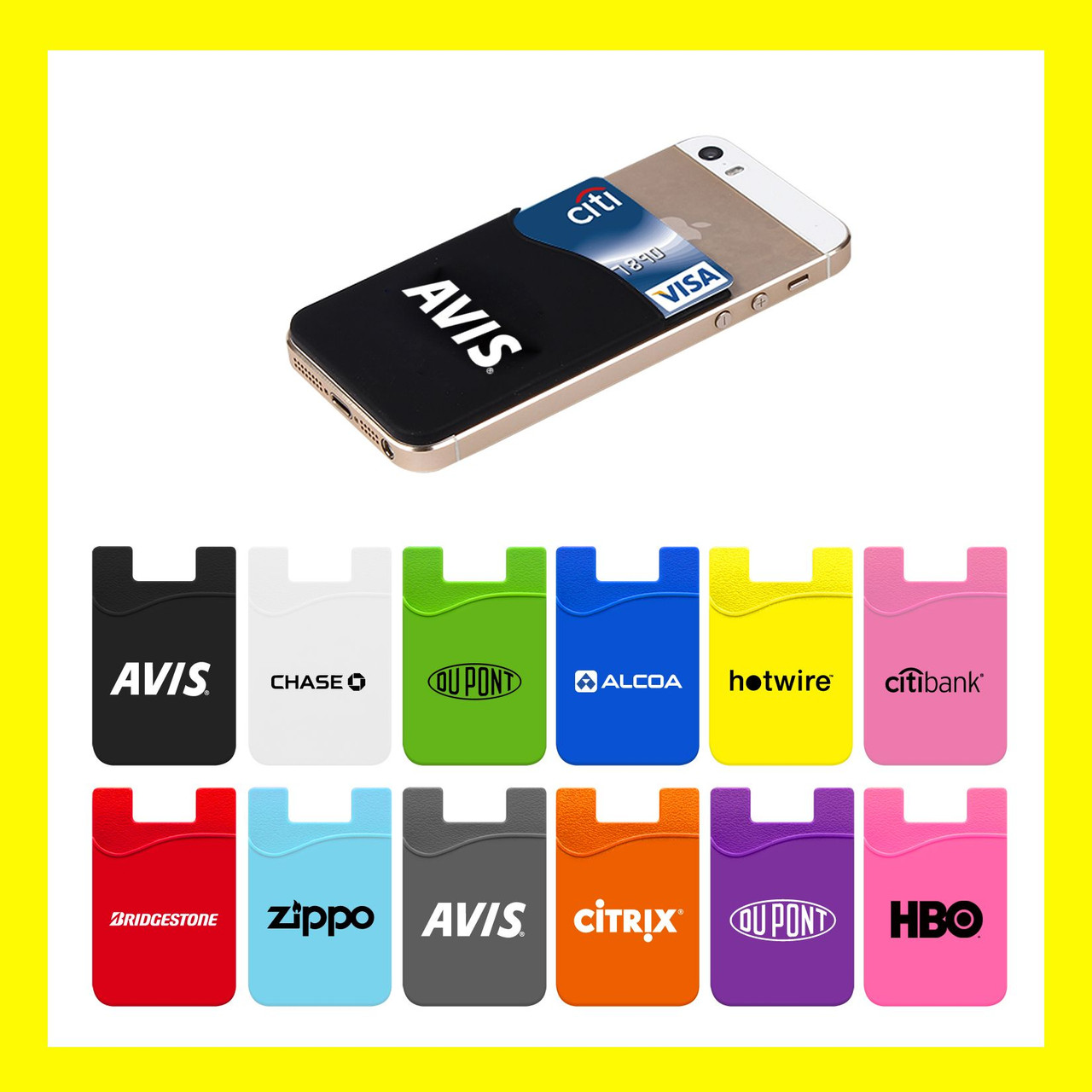 THE SMART PHONE WALLET - This 2 1/4" x 3 3/8" silicone wallet has a sticky pad that grips your cellphone tight. Inside is enough room to hold a few ID or credit cards, a spare key or some cash without being too bulky. 