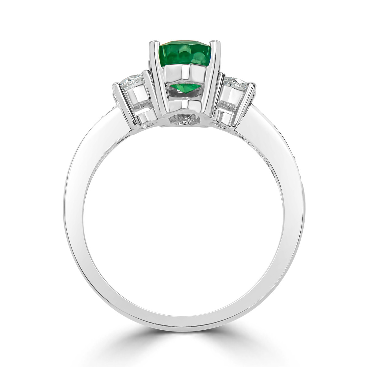 Oval Emerald and Diamond Ring with Graduated Pave Shoulders - LIBAR