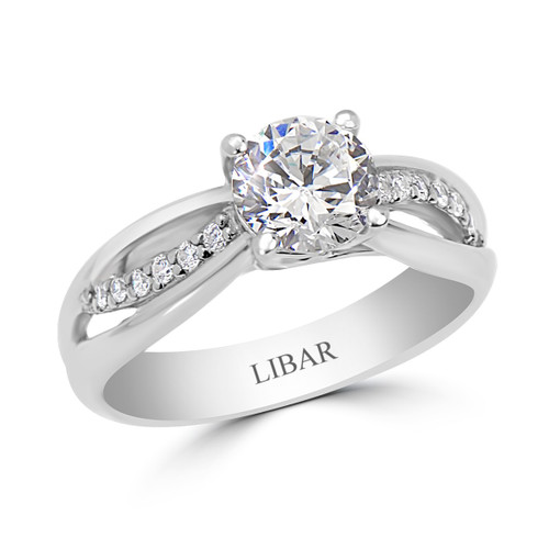 Four Claw Round Diamond Ribbon Engagement Ring 