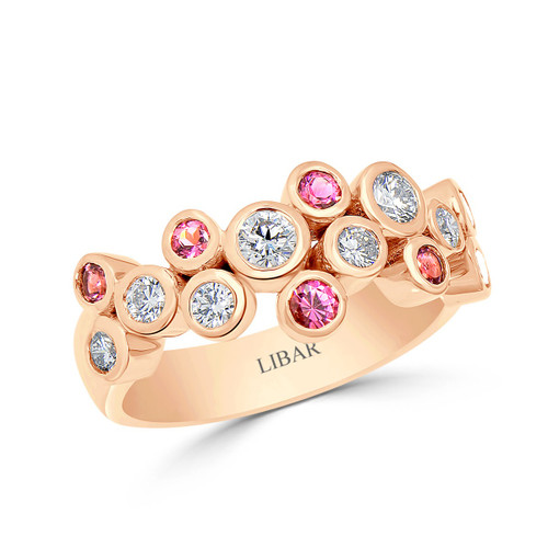 Ladies Pink Tourmalin & Diamond Bezel Set Bubble Ring