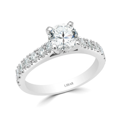 French Pave Set Raised Shoulder Round Engagement Ring