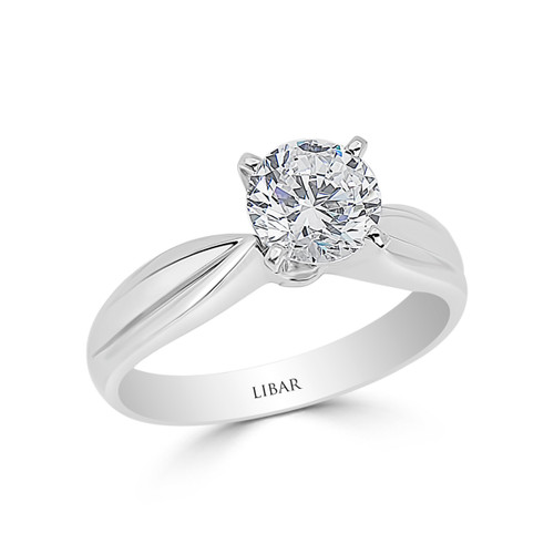 Ladies Grooved Shank Solitaire Diamond Ring