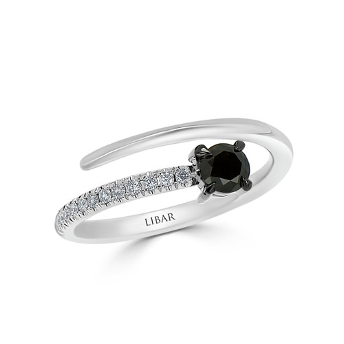Love Story Black And White Diamond Ladies Bypass  Ring