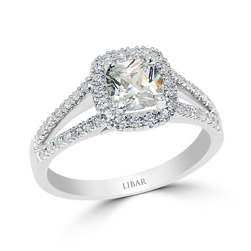 Split Shank Cushion Halo Pave Engagement Ring