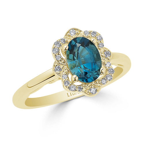 Oval London Blue Topaz Flowered Halo Ladies Ring