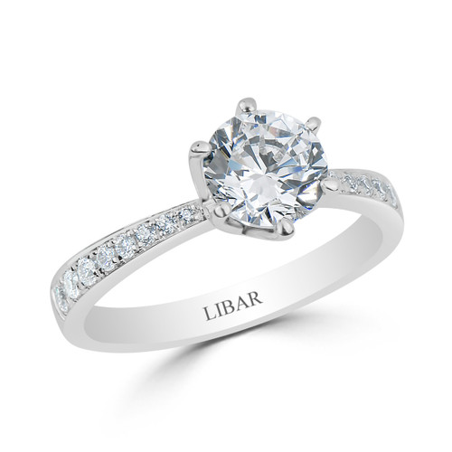 Six Claw Tapered Pave Diamond Engagement Ring