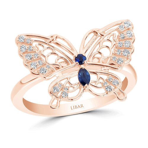 Pave Set Wire Butterfly Coloured Stone Ring