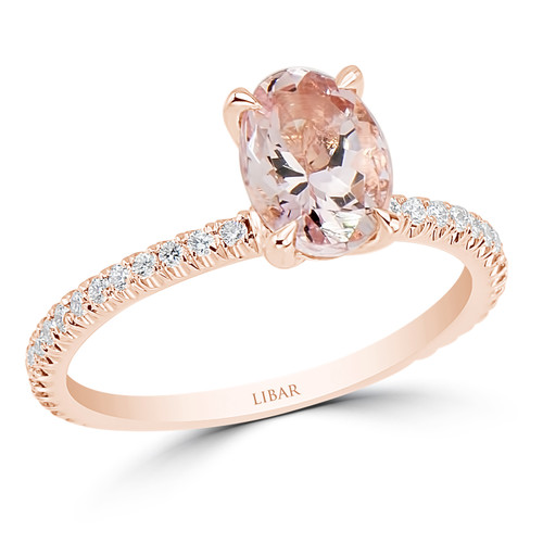 Tiger Claw Oval Morganite French-Pave Set Ladies Diamond Ring