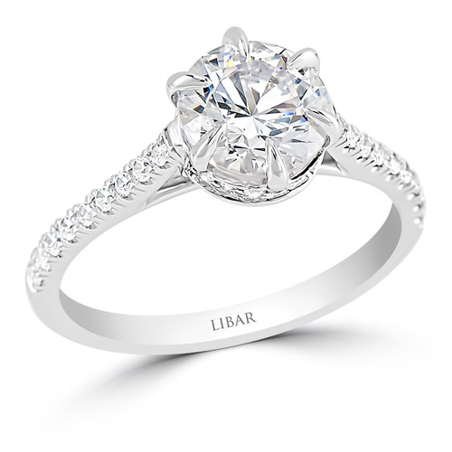 Ladies Cathedral Filigree Hidden Halo Six Claw Diamond Engagement Ring