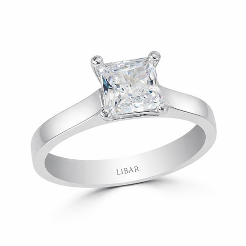  Ladies Princess Cut Sloped Shoulders Engagement Ring