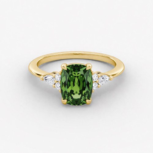 Ladies' 14k Yellow Gold Tiger Claw Green Tourmaline Cushion Cut Ring 