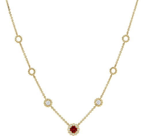 Ladies Gold Floating Ruby And Diamond By The Yard Necklace