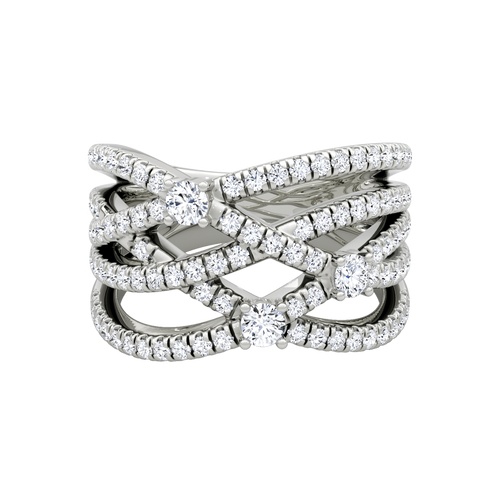 Ladies Multi Row Criss Cross Diamond Ring with Split Shank and Pavé Set Bands