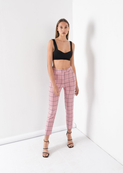 Checked Trousers in Sweet Pink, Straight Cut