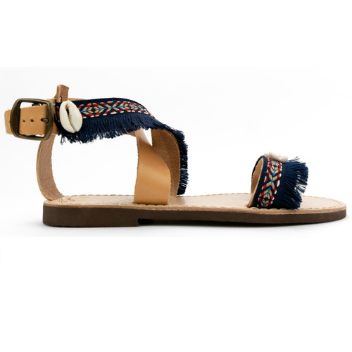 Ethnic, Sea Shell in  Navy Blue , Handmade leather Sandals