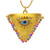 Lucky charm necklace with blue evil eye bead accent. Handcrafted 925 silver necklace featuring gold, purple, amber beads. Modern interpretation of traditional triangular Filakto symbol, said to bring good fortune.