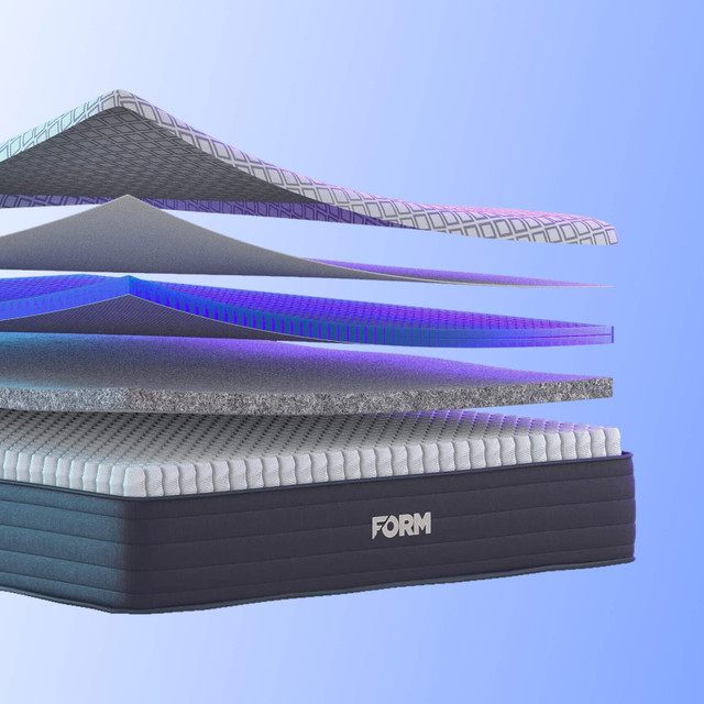 Exploded view of a FORM mattress with its layers lifted apart