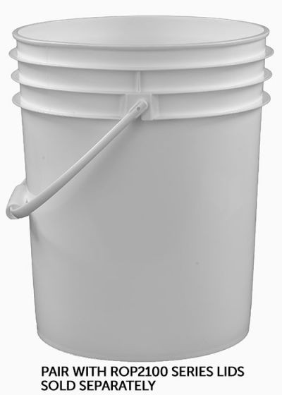 RIGHTPAIL 5 GALLON OPEN HEAD PLASTIC PAIL, PLASTIC HANDLE WHITE