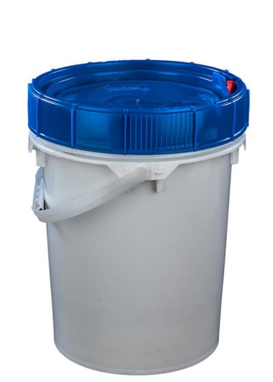 LIFE LATCH® NEW GENERATION 5 GALLON PLASTIC PAIL WITH BLUE SCREW TOP LID – WHITE