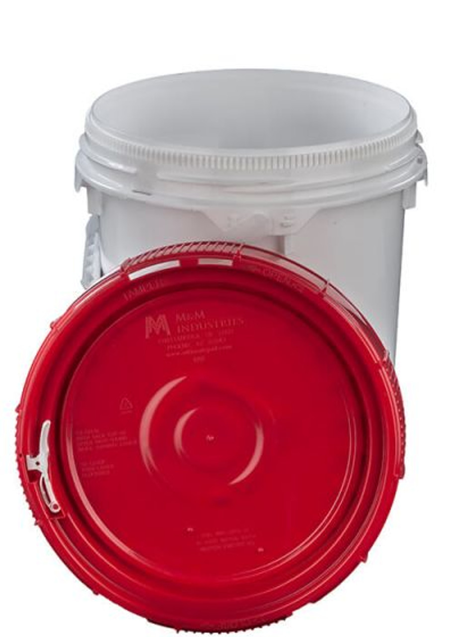 LIFE LATCH® NEW GENERATION 5 GALLON PLASTIC PAIL WITH RED SCREW TOP LID – WHITE