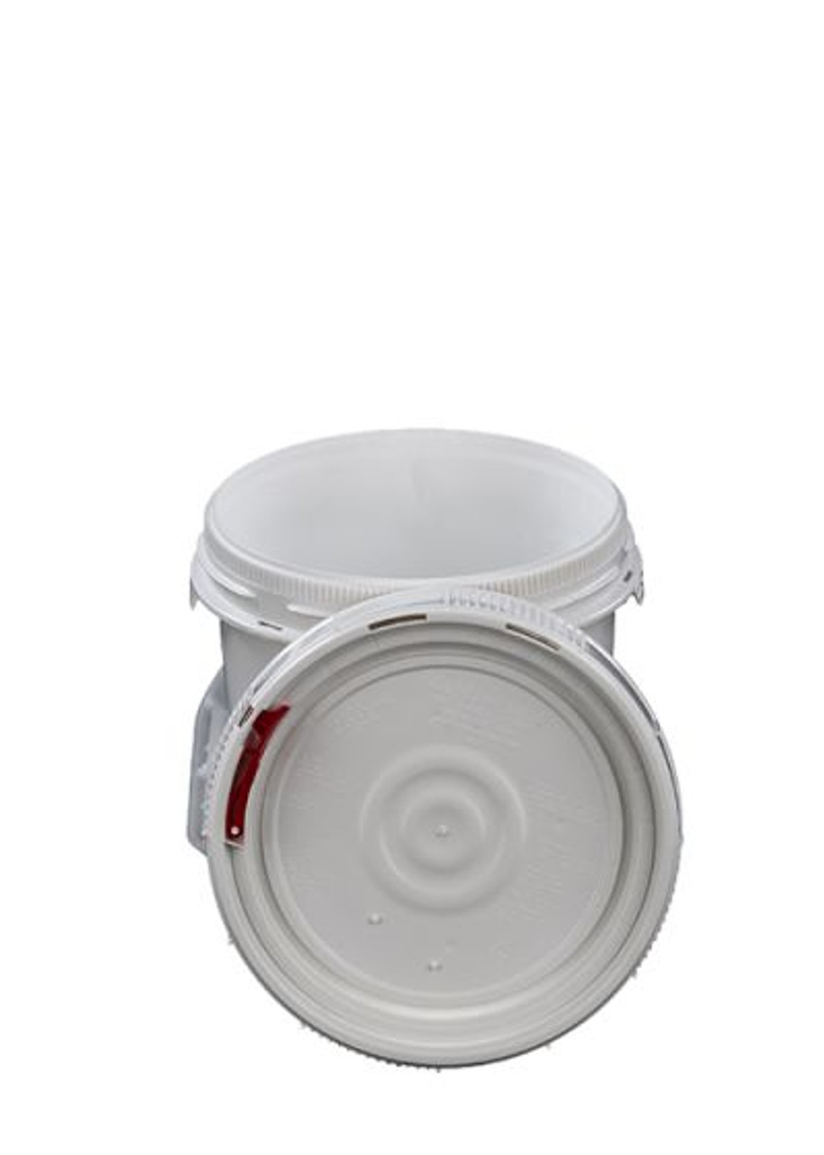 5 Gallon White HDPE Plastic Un Rated Buckets (Life Latch Screw Top Lid) - White