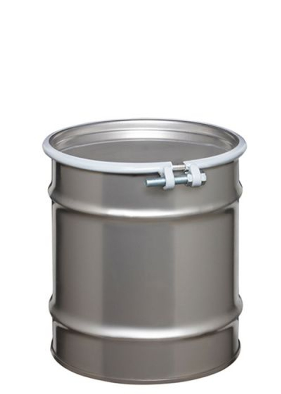 10 GALLON OPEN HEAD STAINLESS STEEL DRUM, UN RATED, BOLT RING