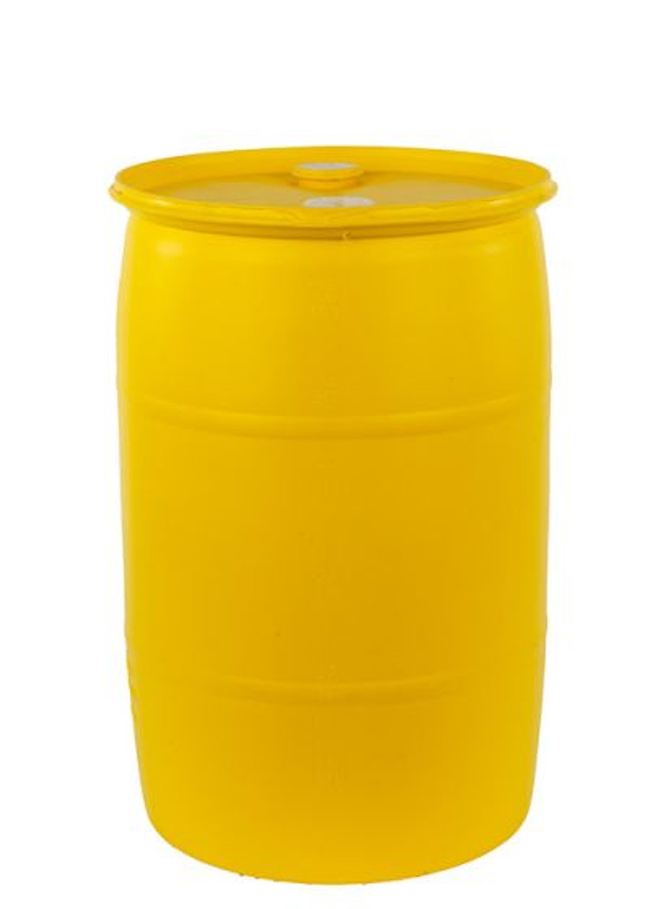 30 Gallon Plastic Drum, Closed, UN Rated, Fittings – Yellow
