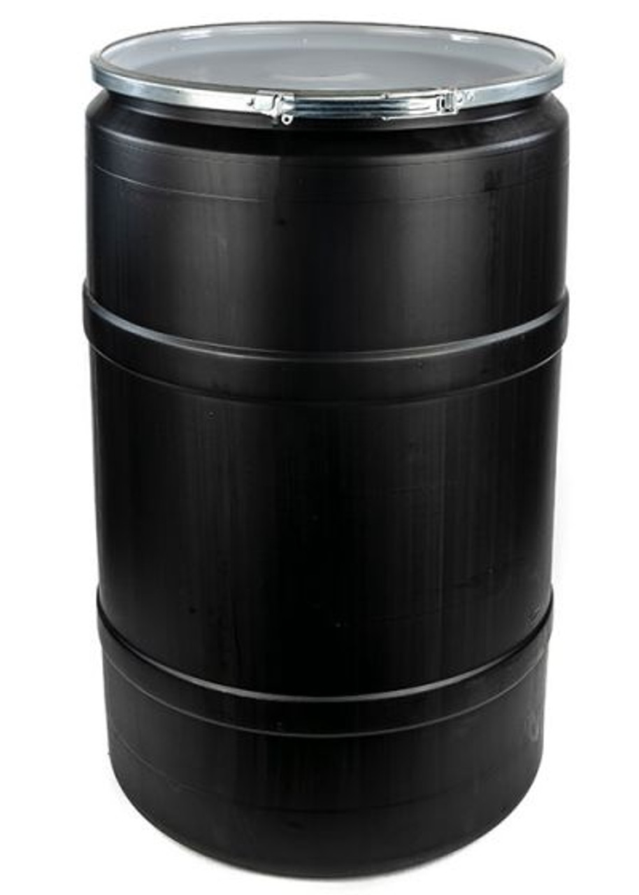 55 GALLON PLASTIC DRUM, OPEN HEAD, UN RATED, PLAIN COVER - BLACK