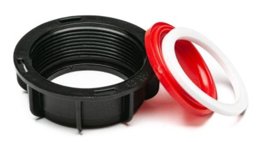 2 Inch Black/Red HDPE 3-Piece NPT Dust Cap for IBC Valves, PE Gasket