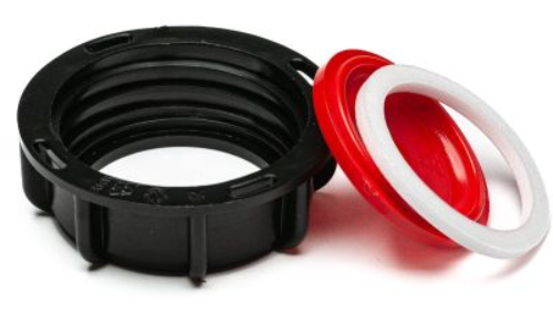 2 Inch Black/Red HDPE 3-Piece Buttress Dust Cap for IBC Valves, PE Foam
