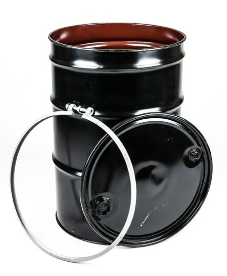 55 GALLON OPEN HEAD RECONDITIONED STEEL DRUM, FITTINGS, LINED