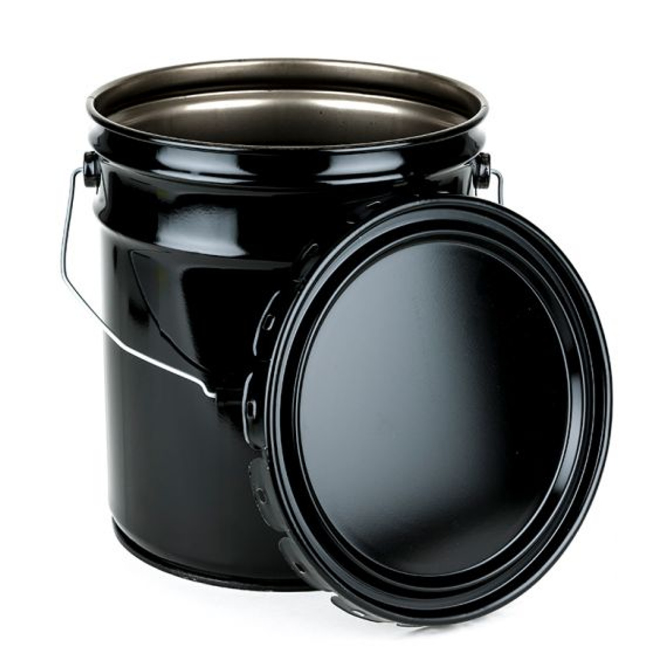 5 GALLON STEEL PAIL, OPEN HEAD, LUG COVER - BLACK