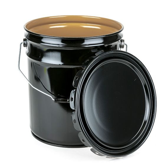 5 GALLON STEEL PAIL, OPEN HEAD, LUG COVER, EPOXY LINED - BLACK