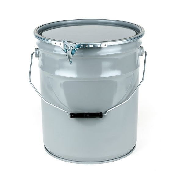 5 GALLON STEEL PAIL, OPEN HEAD, LUG COVER, LEVER LOCK RING - GRAY