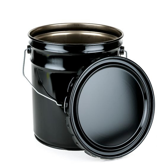 5 GALLON STEEL PAIL, OPEN HEAD, LUG COVER, 28 GAUGE - BLACK