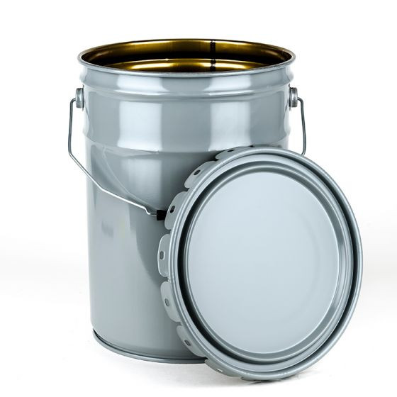 6 GALLON STEEL PAIL, OPEN HEAD, LUG COVER - GRAY