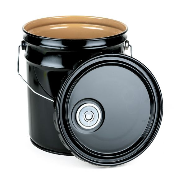 5 GALLON STEEL PAIL, OPEN HEAD, LUG, FLEXSPOUT ® OPENING - BLACK