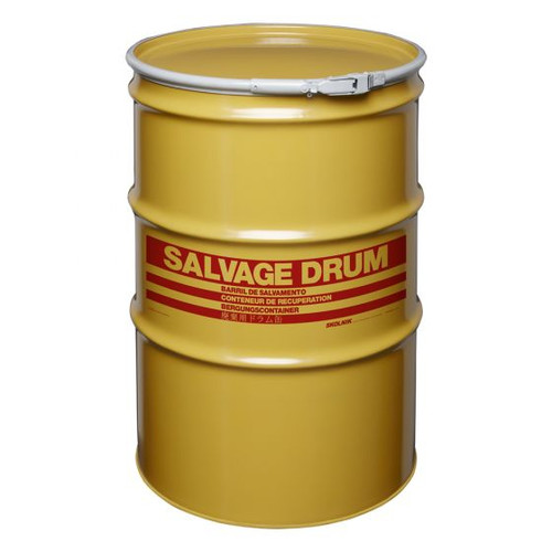 85 Gallon Steel Salvage Drum, Quick Lever, Lined, Fittings