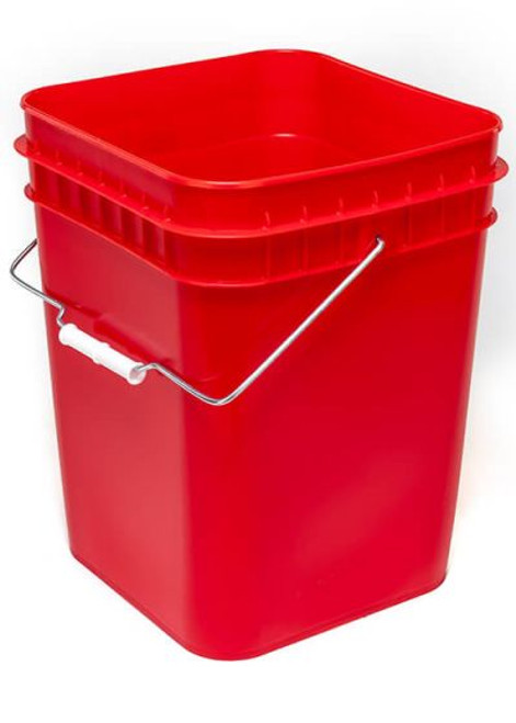 4 Gallon Square Plastic Pail, Open Head, 75 Mil - Red