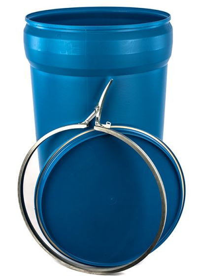 55 GALLON PLASTIC DRUM, OPEN HEAD, UN RATED, LEVER LOCK - BLUE