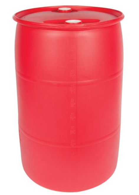 55 GALLON PLASTIC DRUM, CLOSED HEAD, UN RATED, FITTINGS - RED