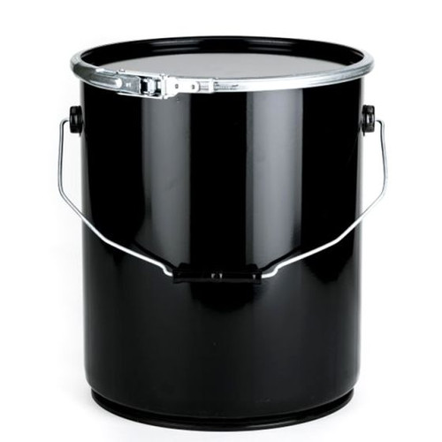 5 GALLON STEEL PAIL, OPEN HEAD, STRAIGHT SIDED, LEVER LOCK - BLACK