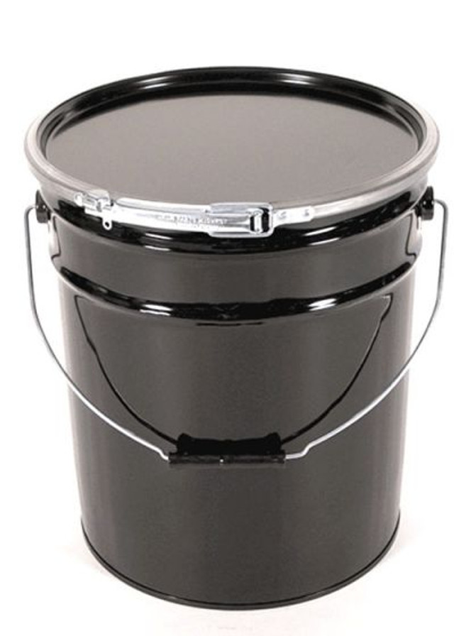 5 GALLON STEEL PAIL, OPEN HEAD, LEVER LOCK COVER BLACK
