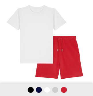 Design Your Own Kids Organic Sustainable T-Shirt and Shorts Set in red/white