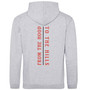 From The Hood To The Hills SS2 Organic Unisex Hoodie in grey with red print back